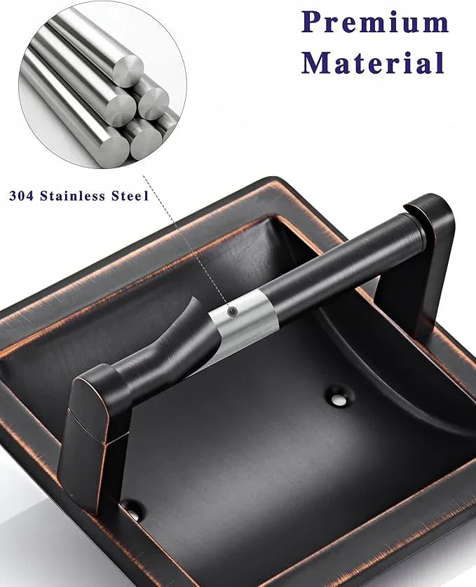 Recessed Oil Rubbed Bronze Toilet Paper Holder, Wall Mounted Heavy Duty Pivoting Toilet Paper Roll Holder with Rear Mounting Bracket in Wall, Easy lnstallation, Stainless Steel ORB - ModernBath