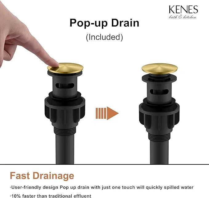 KENES Brushed Gold Widespread Bathroom Faucet 3 Hole Bathroom Sink Faucet Gold Two Handle, 8-Inch 3 Pieces Bathroom Vanity Faucet with Pop Up Drain & Supply Lines, KE-9050-4-P - ModernBath