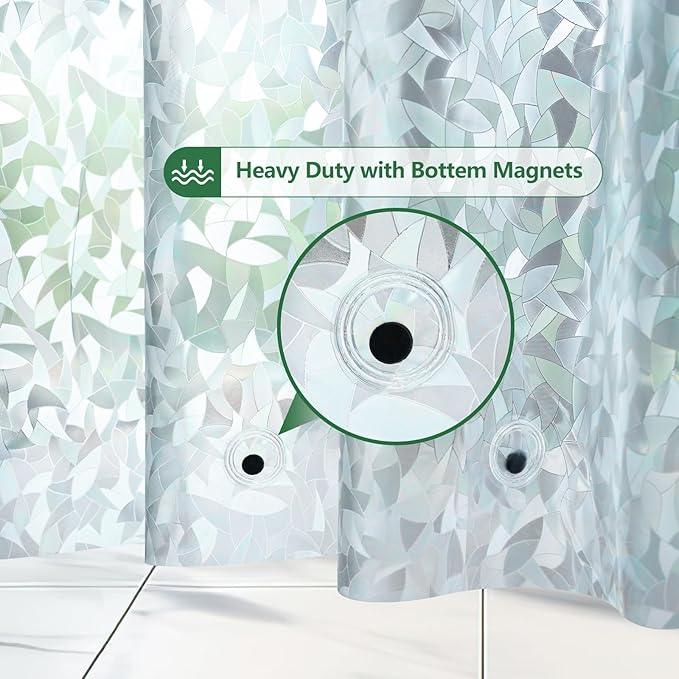 AooHome Stall Shower Curtain Liner - EVA 3D Decals Stained Glass Pattern Design Bathroom Shower Curtain with Hooks, Bottom Magnets, Heavy Duty, Water Repellent, Semi Transparent, 48x72 Inch - ModernBath