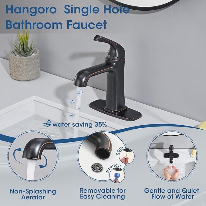 Oil-Rubbed Bronze Bathroom Faucet, Brass Single Hole Bathroom Faucets for 1 or 3 Holes, Vanity Faucet with Supply Lines and Deck Plate, Pop Up Drain - ModernBath