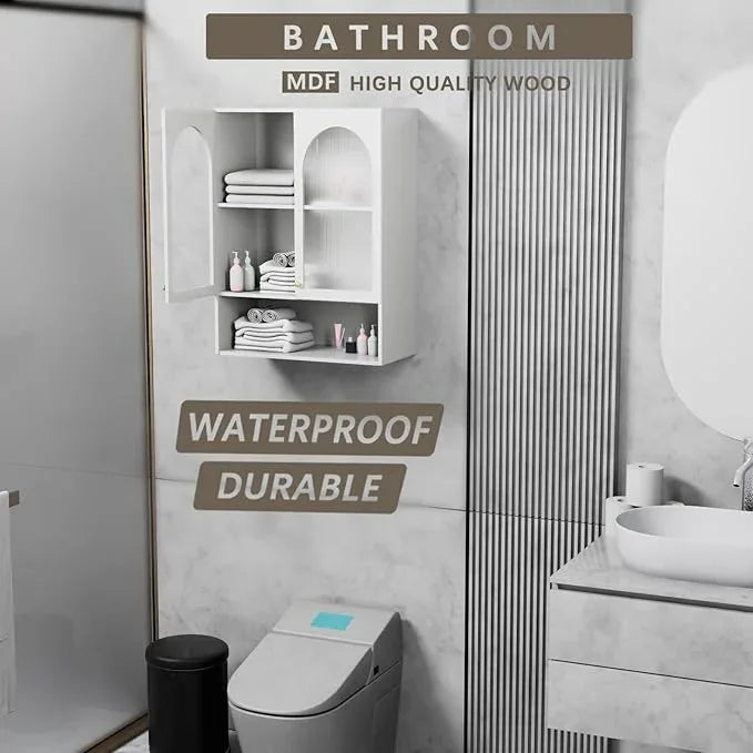 Wall Cabinet Bathroom Wall Mount, Bathroom Medicine Cabinet with 2 Acrylic Doors, Open Storage Rack & Adjustable Shelf Over The Toilet Storage Cabinet Additional Space in Home White - ModernBath