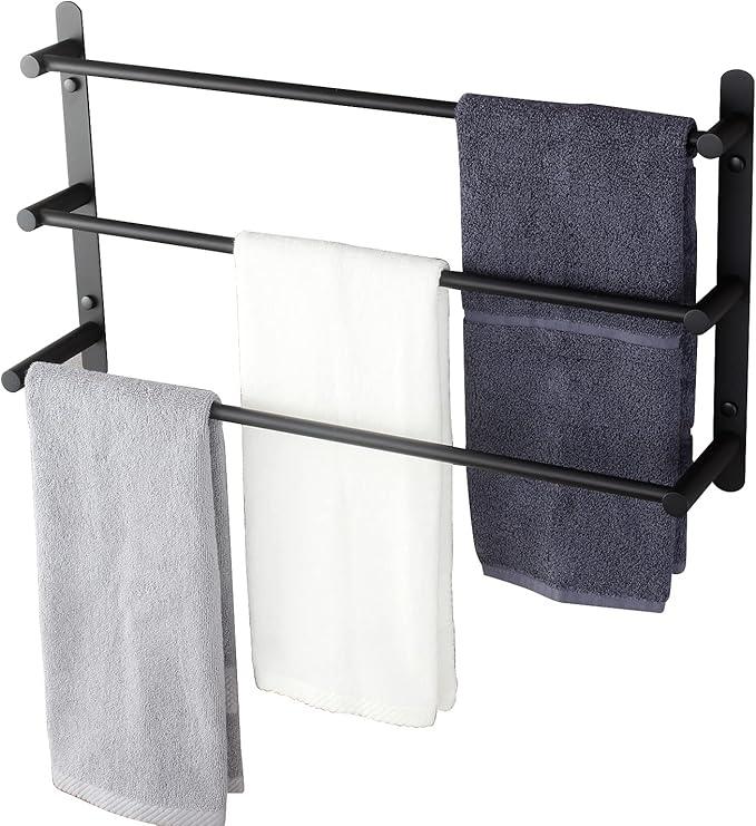 KOKOSIRI Bath Towel Bars Matte Black Bathroom 3-Tiers Ladder Towel Rails Wall Mounted Towels Shelves Rack Stainless Steel, B5002BK-L24 - ModernBath