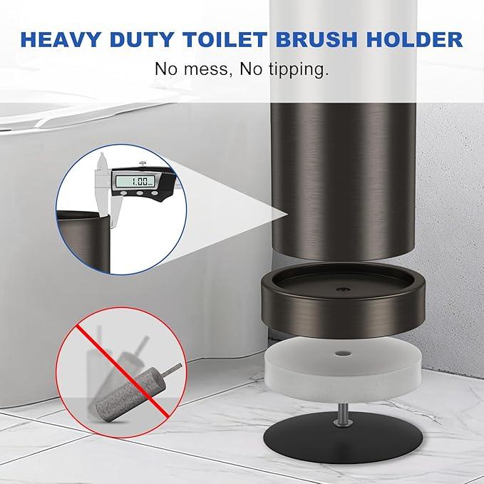 Toilet Brush and Holder Set: 304 Stainless Steel Heavy Duty Toilet Bowl Brush and Holder with Removable Inner Bowl and Splash Protection, Long Handle Bathroom Cleaning Tool - ModernBath