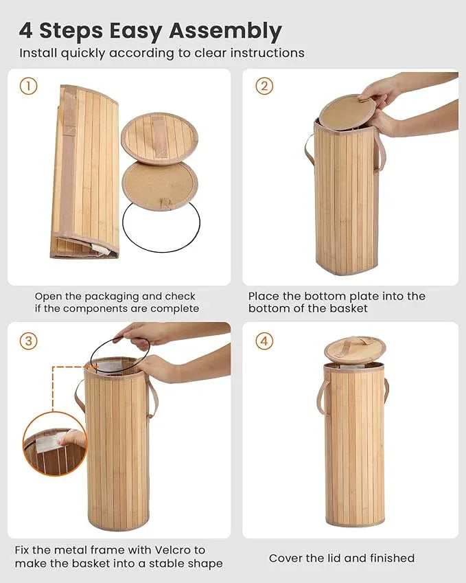 Bamboo Toilet Paper Storage Basket with Lid & Handle - 10L Handwoven Bathroom Organizer for 4 Rolls - Sturdy Stand Holder for Toilet Paper Organization, Natural - ModernBath