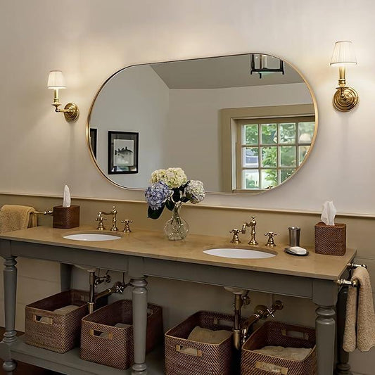 ANDY STAR Gold Bathroom Mirror 60 x 30 Inch, Full Length Mirror, Oval Vanity Mirror, Pill Shaped Mirror in Stainless Steel 1’’ Deep Wall Mounted Vertical/Horizontal - ModernBath
