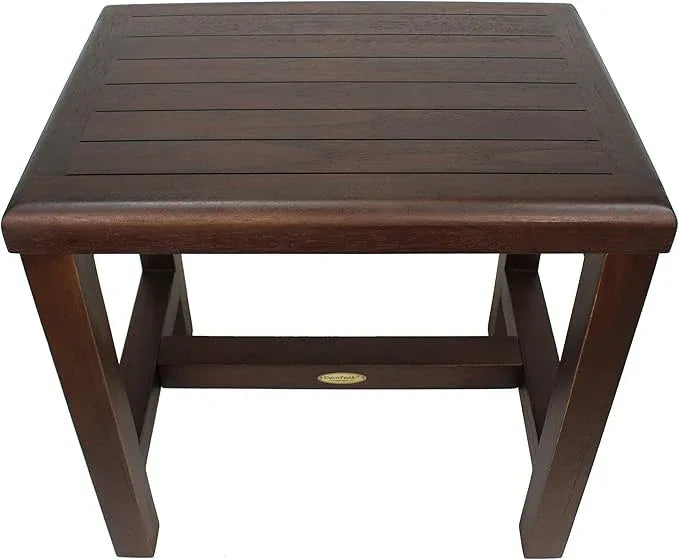 DecoTeak 18 Inch Brown Waterproof Teak Wood Shower Bench Stool Seat Chair for Inside Shower Provides Safety, Storage, and Organization for Bathroom Accessories - ModernBath