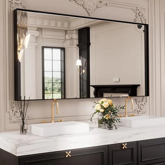 LOAAO Black Bathroom Mirror 72"X32" for Wall, Rectangle Bathroom Vanity Mirror, Tempered Glass, Hangs Vertically or Horizontally, Easy to Install, Modern Design - ModernBath