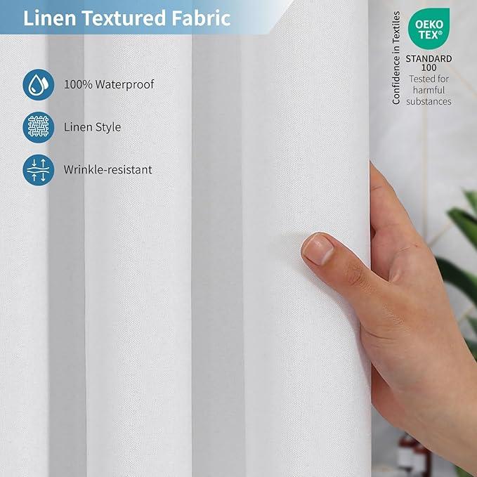THAIGEE 2-in-1 Waterproof Fabric Shower Curtain or Liner,Linen Textured,Breathable TPU & Washable Bathroom Shower Curtain Set with 12 Plastic Hooks,72"x72",White - ModernBath