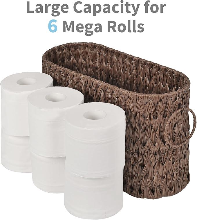 GRANNY SAYS Toilet Paper Storage, Toilet Paper Basket for Bathroom, 6 Mega Rolls Holder with Storage, Waterproof Bathroom Storage Baskets, Brown - ModernBath