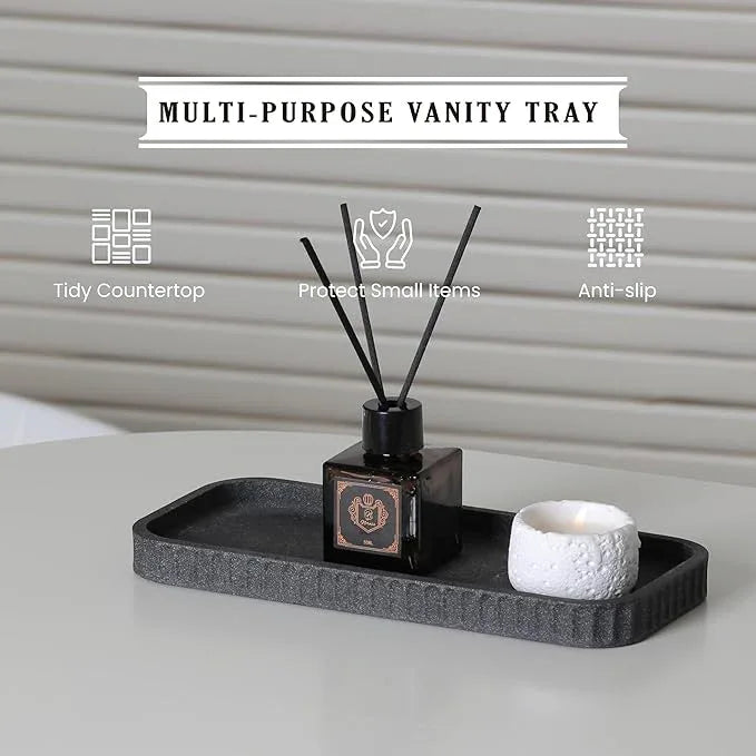 INIUNIK Bathroom Accessory Set - 6 Pieces Bathroom Accessories Set Complete with Soap Dispenser, Toothbrush Holders, Tumbler, Vanity Tray and 2 Qtip Holder for Home Organizer and Decor, Dark Grey - ModernBath