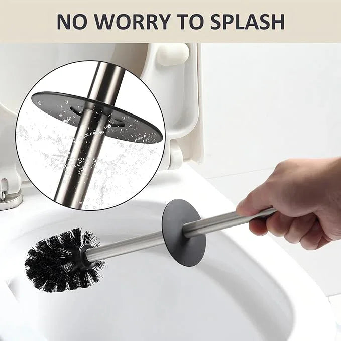 BGL Toilet Brush and Holder Set Brushed Nickel Aluminium Freestanding Toilet Bowl Cleaner Brush and Holder for Bathroom Storage and Organization, Square Design Sturdy and Space Saving - ModernBath