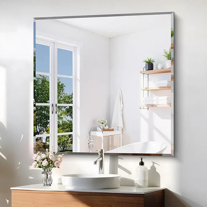 KOCUUY Beveled Mirror, 42x42 Inch Large Frameless Square Bathroom Mirror for Over Sink, Upgraded Shatterproof Beveled Unframed Design Mirror for Bathroom, Bedroom, Hang Horizontal/Vertical - ModernBath