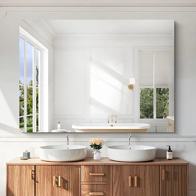 KOCUUY Large Frameless Mirror, 55"x40" Bathroom Mirror for Over Sink, Upgraded Shatterproof, Large Rectangle Unframed Mirror for Wall, Bedroom, Living Room, Entryway, Hang Horizontal/Vertical - ModernBath