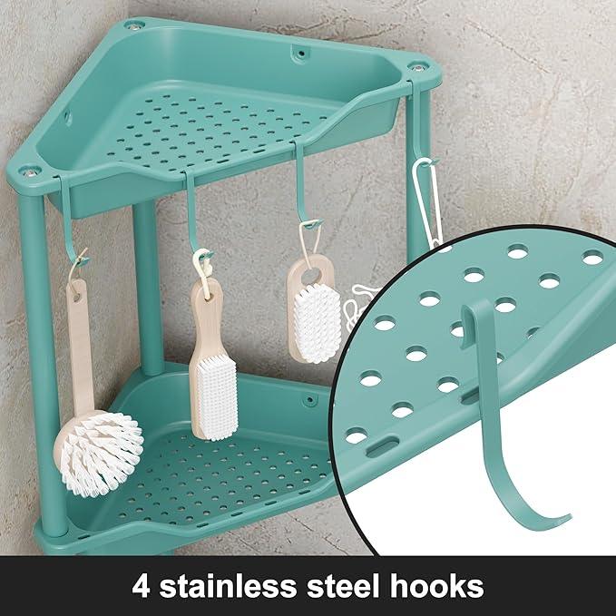 Orimade Rustproof 3 Tier Floor Standing Corner Shower Caddy Organizer, Plastic Metal Splicing Floor Corner Shelf Rack Stands for Bathroom, Blue - ModernBath