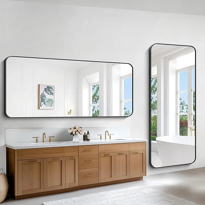 CIVENO Large Bathroom Mirror, 72x30 inch Black Metal Frame Rectangular Vanity Mirror, Rounded Corner Wall Mounted Rectangle Mirrors for Bedroom Living Room Hangs Horizontal Or Vertical - ModernBath