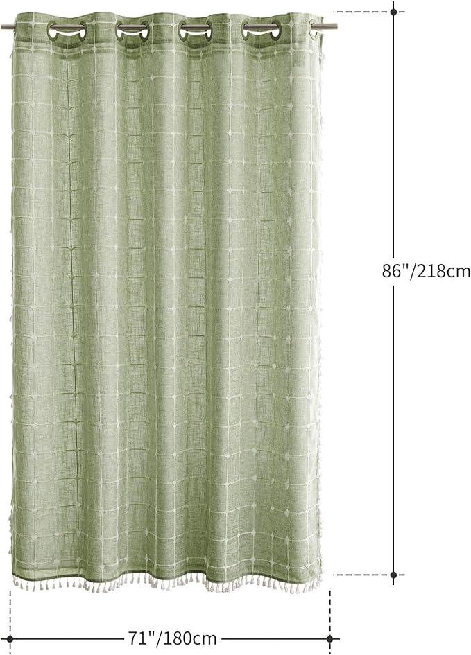 River Dream Sage Green Farmhouse Shower Curtain with Snap-in Liner, No Hooks Needed,with Magnets,with Tassels,Water Repellent&Machine Washable,71x86Inch - ModernBath