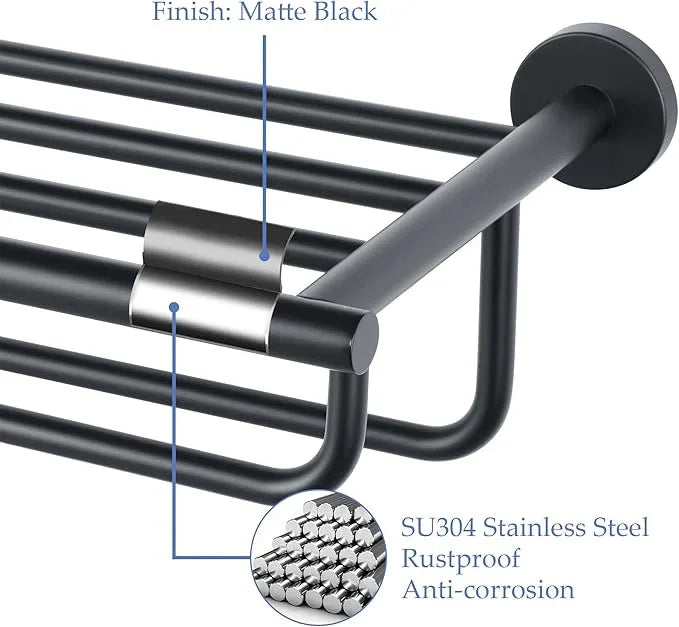 Alise Towel Rack,Towel Holder Towel Shelf with Double Towel Bars for Bathroom Lavatory,24-Inch SUS 304 Stainless Steel Wall Mount Towel Hanger Storage,Matte Black GYT7060-B - ModernBath
