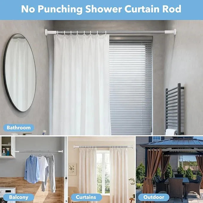 Tension Curtain Rod 51–148 In (4.25–12.33 ft),Extra Long Outdoor Curtain Rod for Window or Bathroom Patio,Easy to Install No Drilling Never Rust,Heavy Duty Adjustable Spring Shower Rod - ModernBath