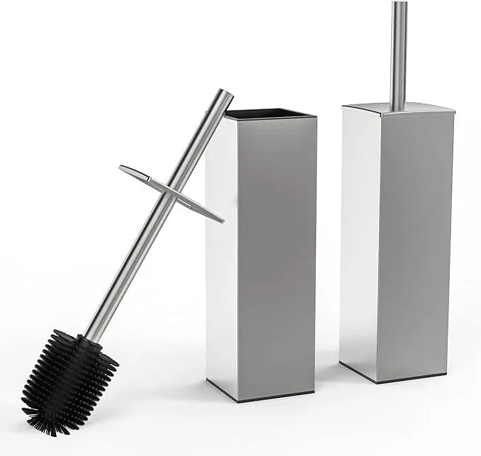 RUACQ Toilet Brush and Holder Set 2pcs,Square Toilet Bowl Brush for Bathroom with 304 Stainless Steel Handle Toilet Cleaner Brush with Durable Scrubbing Bristles,Splash-Proof (Brushed Nickel) - ModernBath