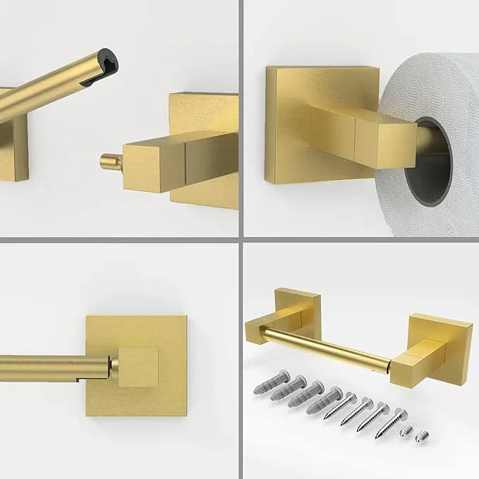 Ruacq Gold Toilet Paper Holder Double Post Pivoting Square Tissue Holders Roll Holder Hangers Brushed Gold Toilet Paper Stand Bathroom Stainless Steel and Zinc Alloy Modern Wall Mounted - ModernBath
