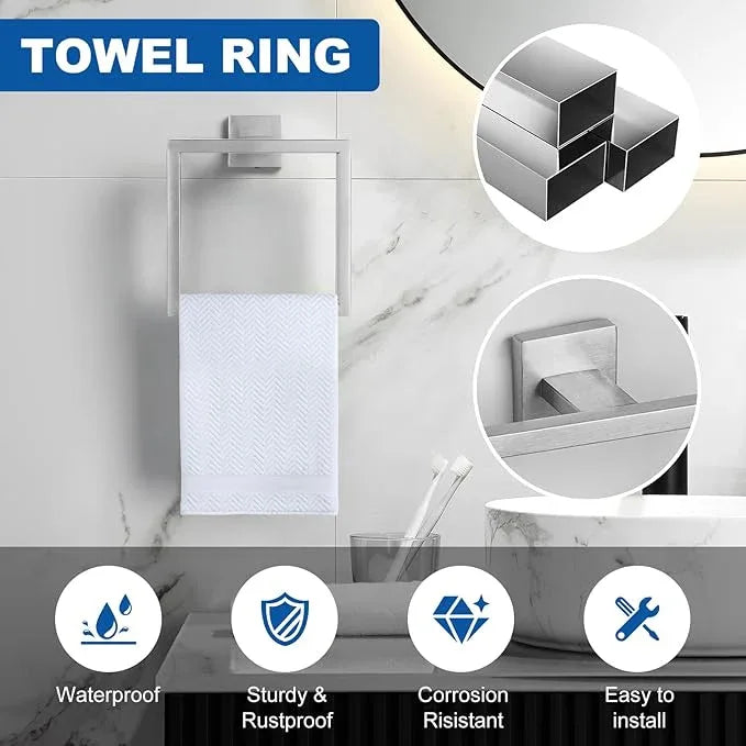 Cilee 10-Pieces Bathroom Hardware Set - Brushed Nickel Bathroom Accessories, 24 Inch Towel Bar, Square Towel Ring, Toilet Paper Holder, Towel Hook, Wall-Mounted Stainless Steel Towel Bar Rack Set - ModernBath
