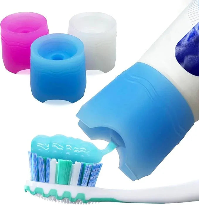 Chrome Cherry SqueezMe Self-Closing Toothpaste Caps, Silicone Lid for Kids & Adults, No Mess Toothpaste Dispenser, Easy Squeezer Cap for Tubes, Bathroom Accessory, Self-Standing Mix, Pack of 3 - ModernBath