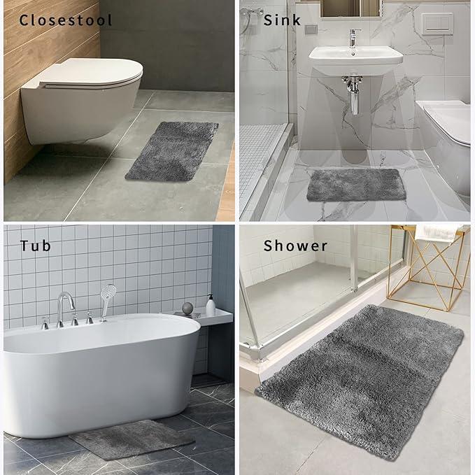 FIFU Bathroom Rugs 24" W x 36" L, Bath Mat for Bathroom, Bedroom, Laundry Room & Kitchen, Non-Slip Rubber Latex Backing, Extra Soft and Absorbent Microfiber Carpet, Machine Washable Rug, Dark Gray - ModernBath
