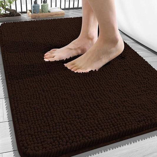 OLANLY Bathroom Rugs 34x21, Extra Soft Absorbent Chenille Bath Rugs, Rubber Backing Quick Dry, Machine Washable Bath Mats for Bathroom Floor, Tub and Shower, Home Decor Accessories, Brown - ModernBath