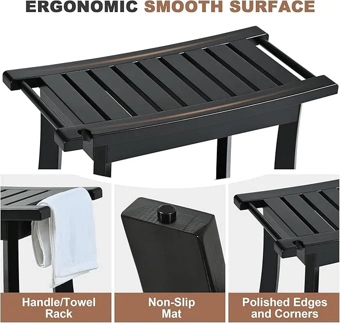 Black Bamboo Shower Bench for Inside Shower with Storage Shelf, Bathroom Shower Stool for Adults Shaving Legs, Spa Bathroom Bench Stool for Indoor Outdoor Use,Bamboo - ModernBath