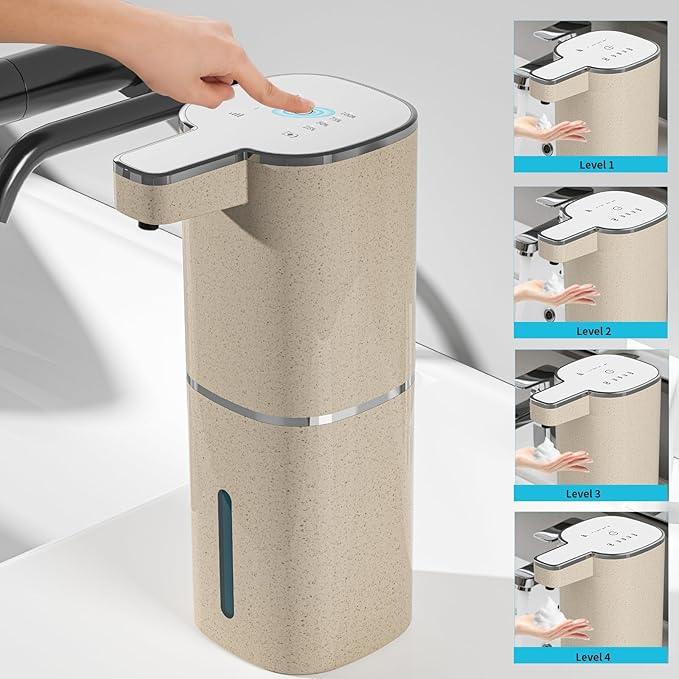 Automatic Liquid Soap Dispenser, Touchless Hand Soap Dispenser, USB Rechargeable, 4 Adjustable Levels, 14.2 oz (420 ml) Large Capacity, for Bathroom, Kitchen & School (Light Khaki, Liquid) - ModernBath