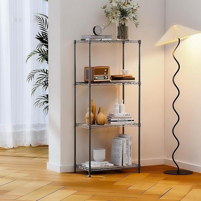 IZEUK 4-Tier Black Steel Storage Shelves, Heavy Duty Utility Wire Rack Organizer for Kitchen, Office, Home, 1000 lbs, 13.7" D x 23.6" W x 53.4" H - ModernBath