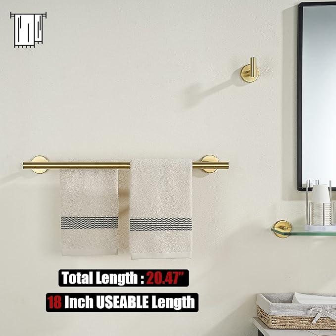 JQK Gold Double Towel Bar, 20.5 Inch 304 Stainless Steel Thicken 0.8mm Towel Rack Bathroom, Towel Holder Brushed Gold Wall Mount, Useable Length 18 Inch 2 Pack, TB100L18-BG-P2 - ModernBath