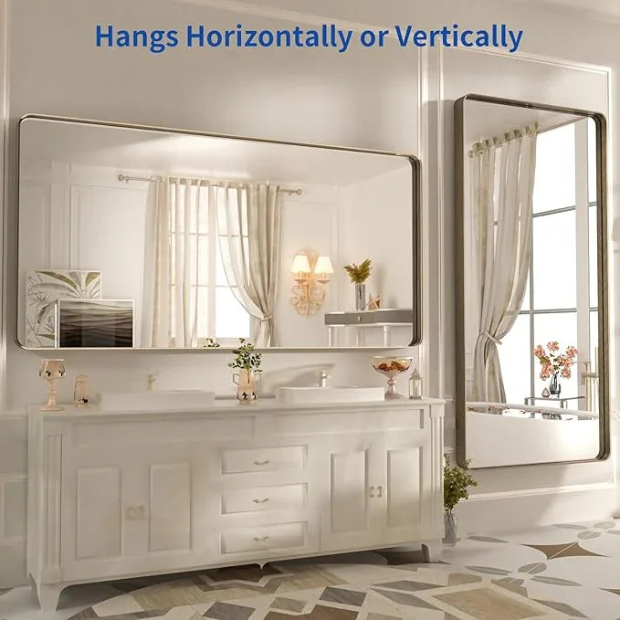 WEER 72x36 Inch Bronze Bathroom Mirror for Vanity, Brushed Bronze Metal Frame Mirror for Wall, Rounded Rectangle Bronze Frame Mirror with Tempered Glass, Anti-Rust (Horizontal/Vertical) - ModernBath
