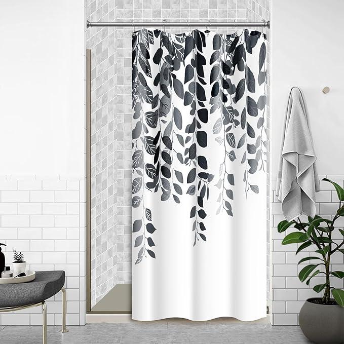 BOODII Black Stall Size Shower Curtains 36x72 inch Spring Eucalyptus Shower Stall Curtain for Bathroom Slub Texture Bath Curtain Floral Leaves Botanical Set Natural Bathroom Decor - ModernBath