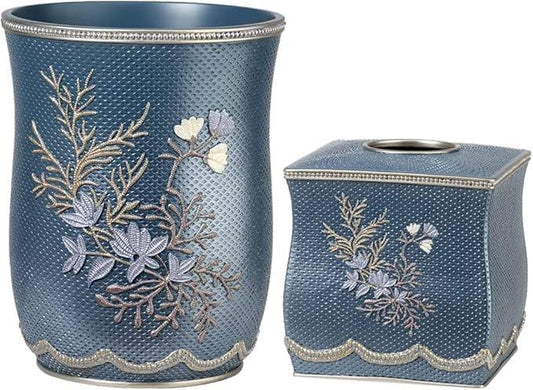 Zahari Home 2pc Capri Bathroom Decor Set Waste Basket for Bathroom & Tissue Cover Modern Classic Decor Stylish Unique Design Beautiful Royal Blue Bathroom Accessories Set - ModernBath