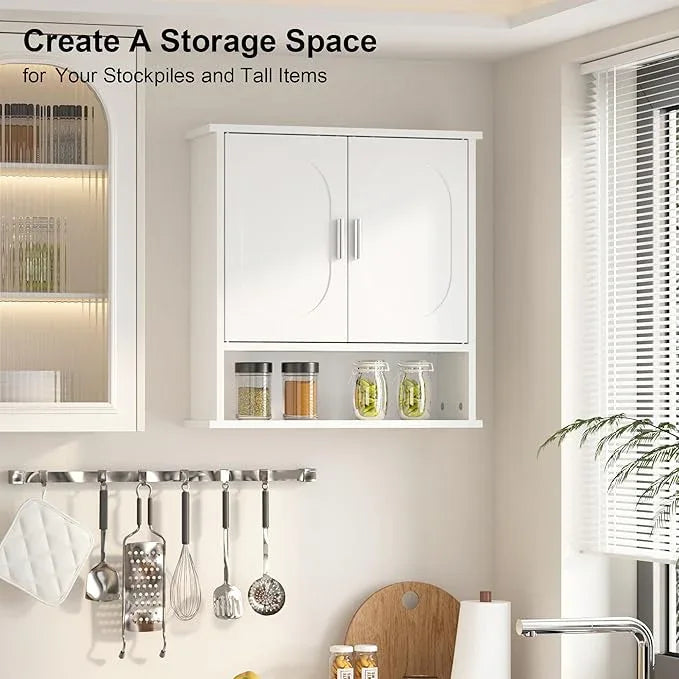 Medicine Cabinet for Bathroom,2 Doors White Bathroom Wall Cabinet with Oval,Over Toilet Storage Cabinet for Laundry Room/Kitchen/Living Room,Surface Mount Medicine Cabinets 23x24 - ModernBath