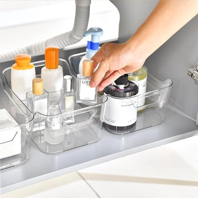 Attelite 12 Pack Clear Plastic Storage Bins, Multi-Use Pantry Organizers and Storage, Pantry Organizer Containers for Home, Kitchen, Freezer, Fridge, Cabinet, Bathroom and Under Sink Organizing - ModernBath