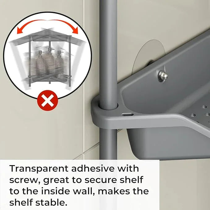 ODesign 2 Tier Floor Standing Corner Shower Caddy Organizer Plastic Metal Splicing Shelf Storage Rack for Bathroom Grey - Rustproof - ModernBath