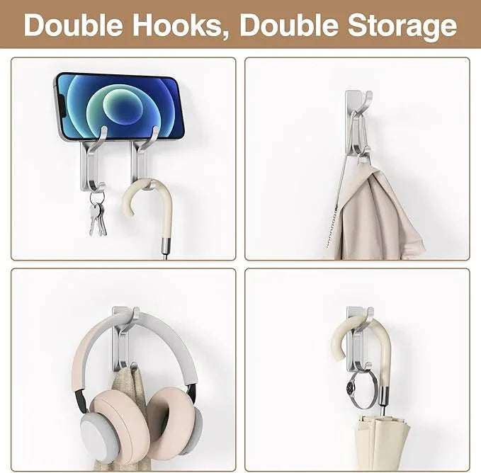 pickpiff Adhesive Wall Coat Hooks - Heavy Duty Stick-On Door Hanger, Metal Hook for Hanging Towel,Purse, Robe, Backpack, Jacket, Clothes - for Bathroom,Dorm, Closet, Kitchen - Silver, 4 Pack - ModernBath