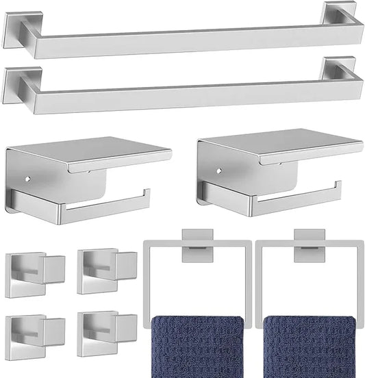 10-Pieces Brushed Nickel Bathroom Hardware Accessories Set,23.6 Inch Towel Bar Set,Stainless Steel Bathroom Hardware Set Towel Holder Set for Bathroom,Wall-Mounted Bathroom Accessories Kit - ModernBath