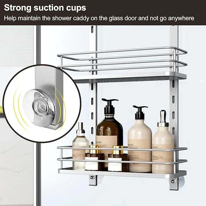 Orimade Over the Door Shower Caddy Adjustable 5 Tier Silver,Bathroom Hanging Organizer Shelf Rustproof with 4 Hooks,Shower Basket with Soap Holder and Suction Cup Bathroom - ModernBath
