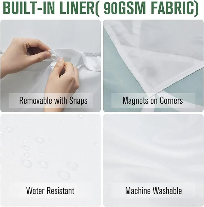 Yiatn No Hook Ombre Teal Shower Curtain with Snap in Fabric Liner Set - Hotel Style with See Through Mesh Top Window, Modern Geometric Waterdrop Design,Waterproof and Washable, 71x74 INCH - ModernBath