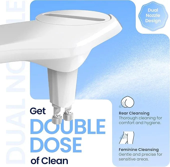 CLEAR REAR Bidet Attachment for Toilet Seat - Non-Electric, Self-Cleaning Dual Nozzle, Adjustable Water Pressure, Rear & Feminine Wash, Toilet Bidet Hygienic Bathroom Upgrade (White) - ModernBath