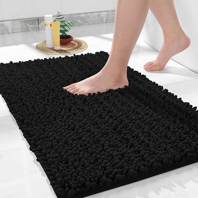 Yimobra Bathroom Rugs Non Slip Washable 32x20 Inch - Ultra Soft Absorbent Chenille Bath Mat, Quick Dry Shaggy Floor Carpet for Tub Shower, Black Home Decor Accessories - ModernBath