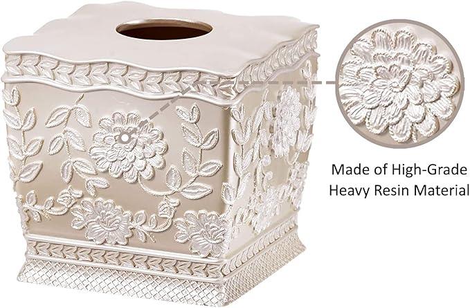 Zahari Home 2pc Rose Vine Bathroom Set Waste Basket & Tissue Cover Modern Classic Decor Stylish Unique Design Beautiful Beige Bathroom Accessories Set - ModernBath