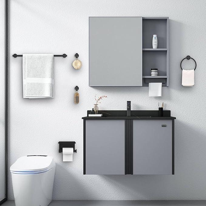 Matte Black Towel Bar Set 5 Pieces Bathroom Hardware Accessories Set Round Towel Holder Set for Bathroom Upgraded Toilet Paper Holder Stainless Steel Wall Mounted Towel Rack Set,23.6 Inch - ModernBath