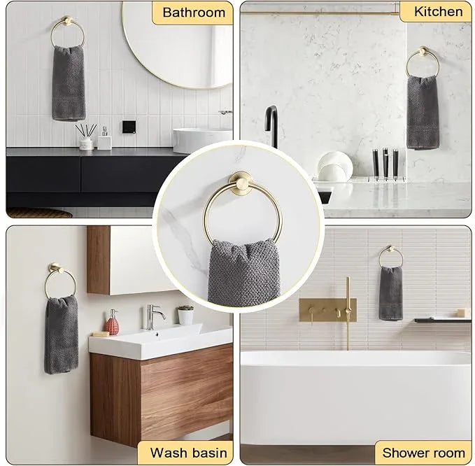 BGL 2-Pack Brushed Gold Towel Rings for Bathroom, 304 Stainless Steel Wall Mount Towel Holder Set, Rustproof Bath & Kitchen Accessories with Modern Matte Finish - ModernBath