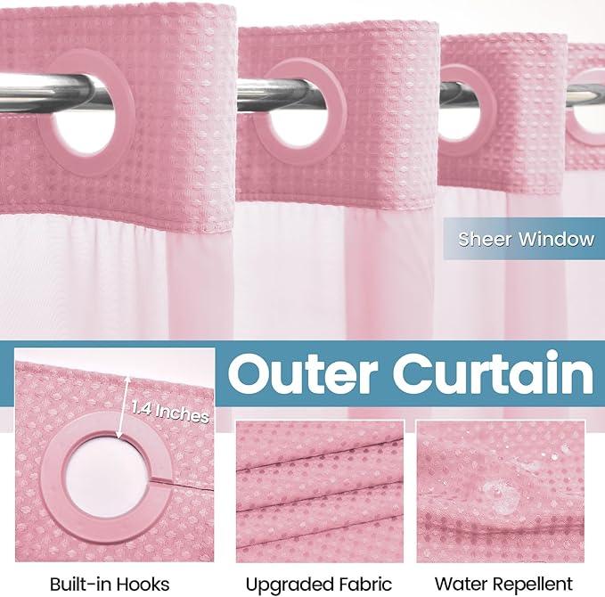 EUTXL Pink Shower Curtain with Liner - 230GSM Waffle Textured Heavy Duty Shower Curtains for Bathroom,71W x 74H - ModernBath