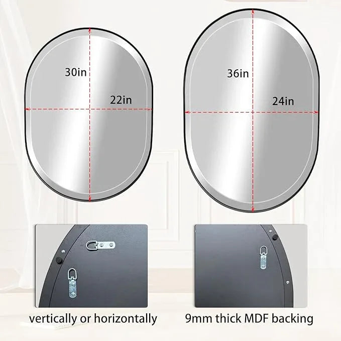 POZINO Oval Beveled Mirror, 24"x36" Bathroom Mirror for Over Sink, Rounded Rectangle Mirrors, Modern Oblong Vanity Wall Mirrors in Premium Stainless Steel Frame Hangs Horizontal Or Vertical - ModernBath