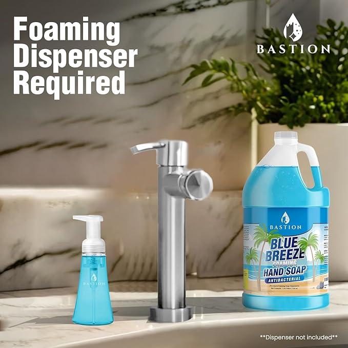 Bastion Blue Breeze Antibacterial Foaming Hand Soap Bulk Refill – 1 Gallon (128 oz) Rich Lather, Moisturizing Formula – Washes Away Germs & Bacteria – Refreshing Clean Scent for Foaming Dispensers - ModernBath